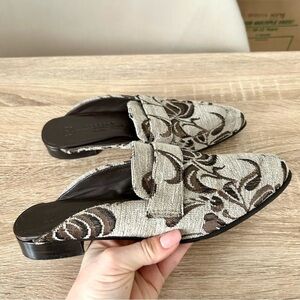 MaxMara Weekend Brown/ Gray Velvet Mules Floral Tapestry/ Tapis Pointed Toe